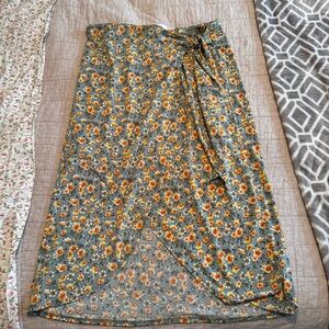 Floral Midi Skirt in Blue and Yellow